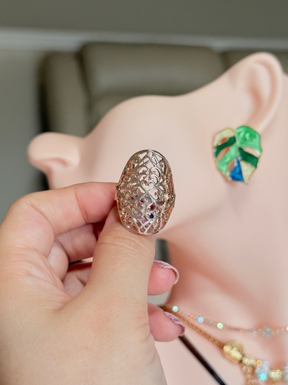 Gold Filigree Statement Ring - Picture 8 of 9